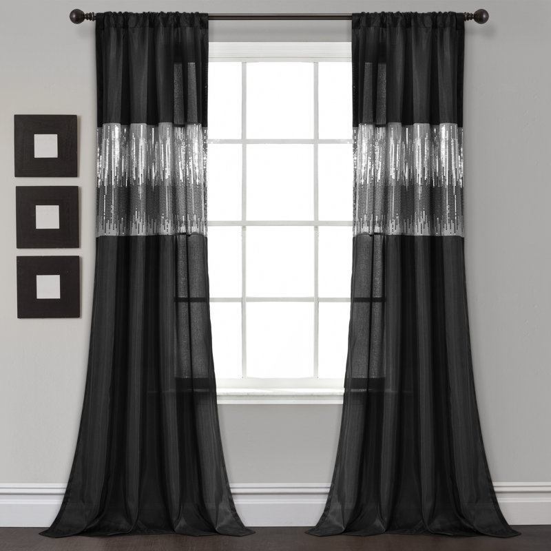 Semi Sheer Curtain Single Panel, 107cm W x 241cm L, Black