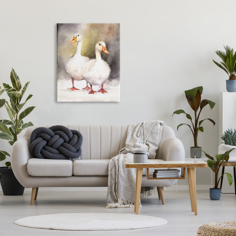 " Two White Ducks In Snow " by Ziwei Li, 40" H x 30" W x 1.5" D