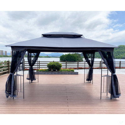 13X10 Outdoor Patio Gazebo Canopy Tent With Ventilated Double Roof And Mosquito Net(Detachable Mesh Screen On All Sides),Suitable For Lawn, Garden, Backyard And Deck,Gray Top