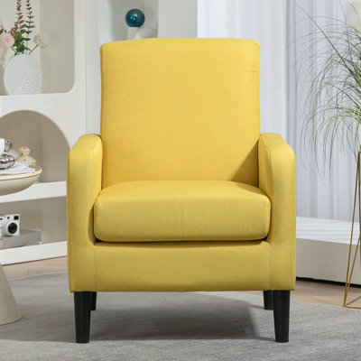 Chaise d'appoint rembourrée en faux lin, fauteuil moderne avec structure en bois massif, fauteuil simple pour la chambre à coucher du salon