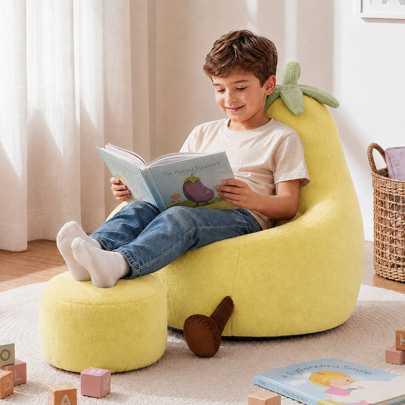 Fauteuil à billes avec aubergine Kannon, H 21,65 po x l 23,62 po x P 24,4 po, Polyester jaune