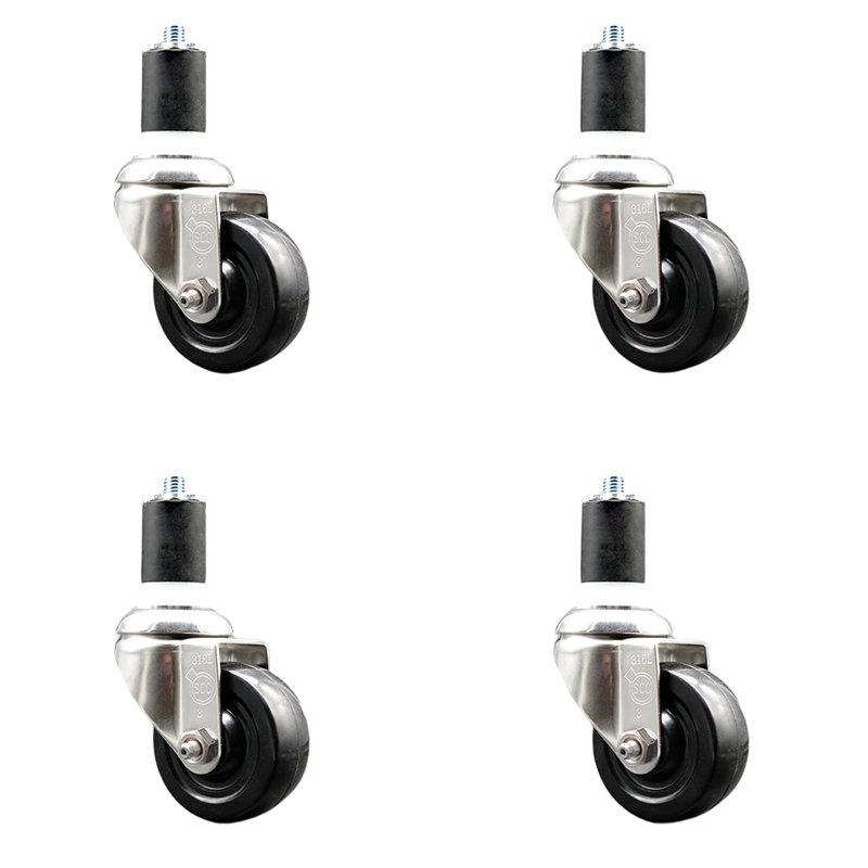 Hard Rubber Swivel Expanding Stem Caster Set, 3" H x 3" W