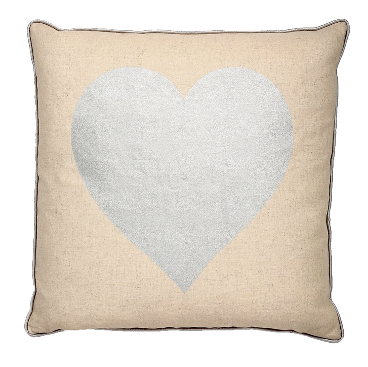 Coussin 18 po Love Heart, H 18 po x l 18 po, Argent