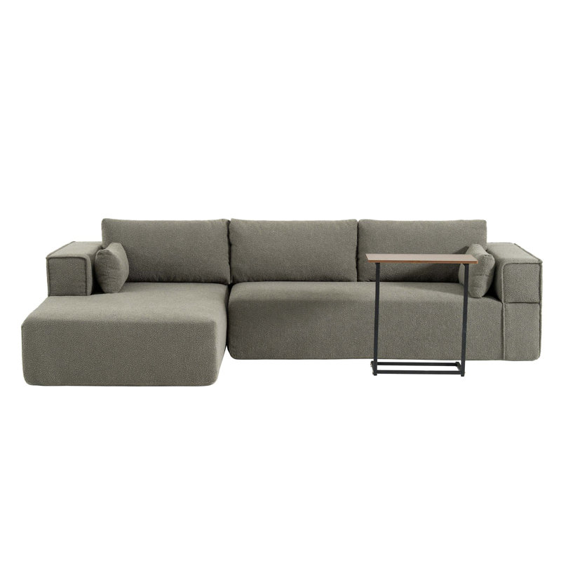 Canapé modulaire Boneless de 112 po avec table d'appoint gratuite, siège large, canapé en tissu Boucle avec méridienne entièrement compressé et infroissable