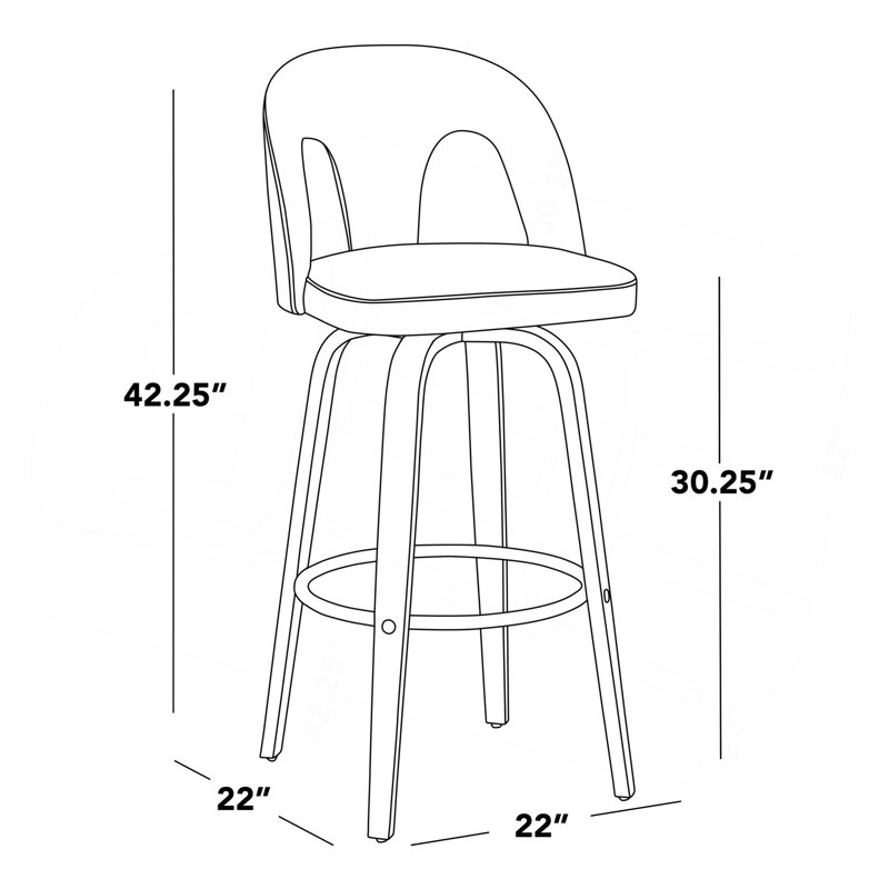 Tabouret de bar à hauteur fixe avec pivot en bois verni noyer et velours avec repose-pieds rond en métal noir - ensemble de 2