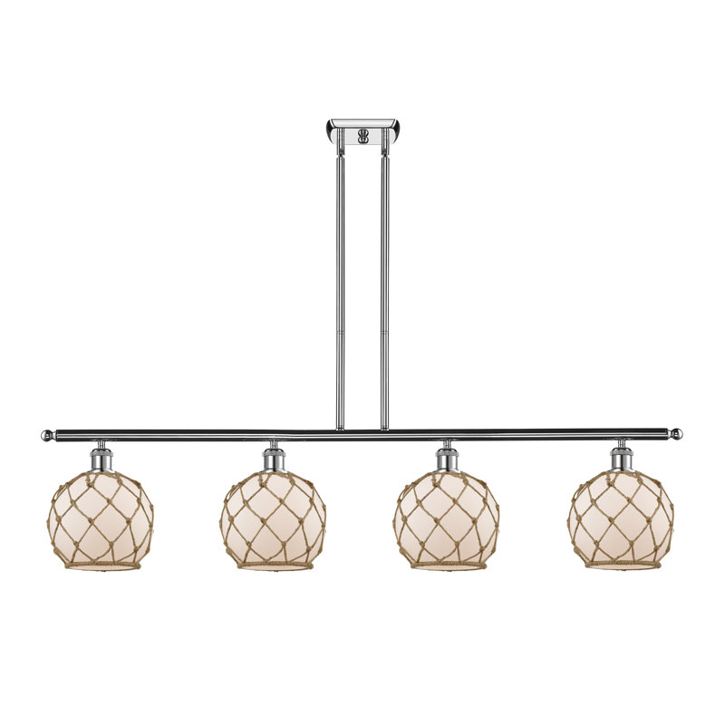 Luminaire suspendu linéaire à 4 lumières pour îlot de cuisine Hillhouse, Blanc avec corde brune, Ampoule non incluse