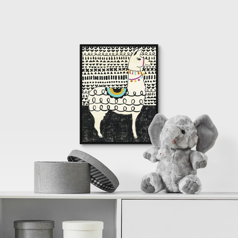 Art sur toile llama party i Shurtleff, Cadre flottant noir, H 14 po x l 11 po x P 1,75 po
