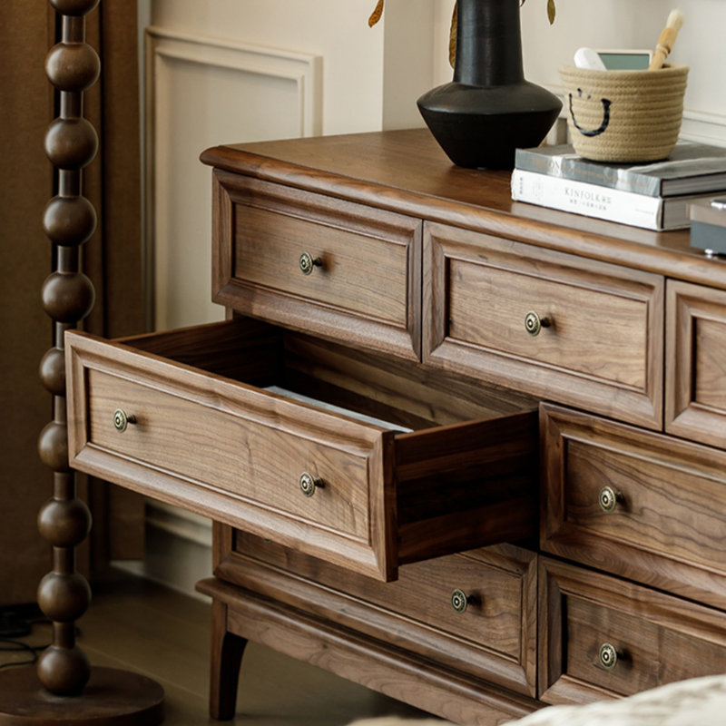 Commode de style rétro en noyer noir à 7 tiroirs