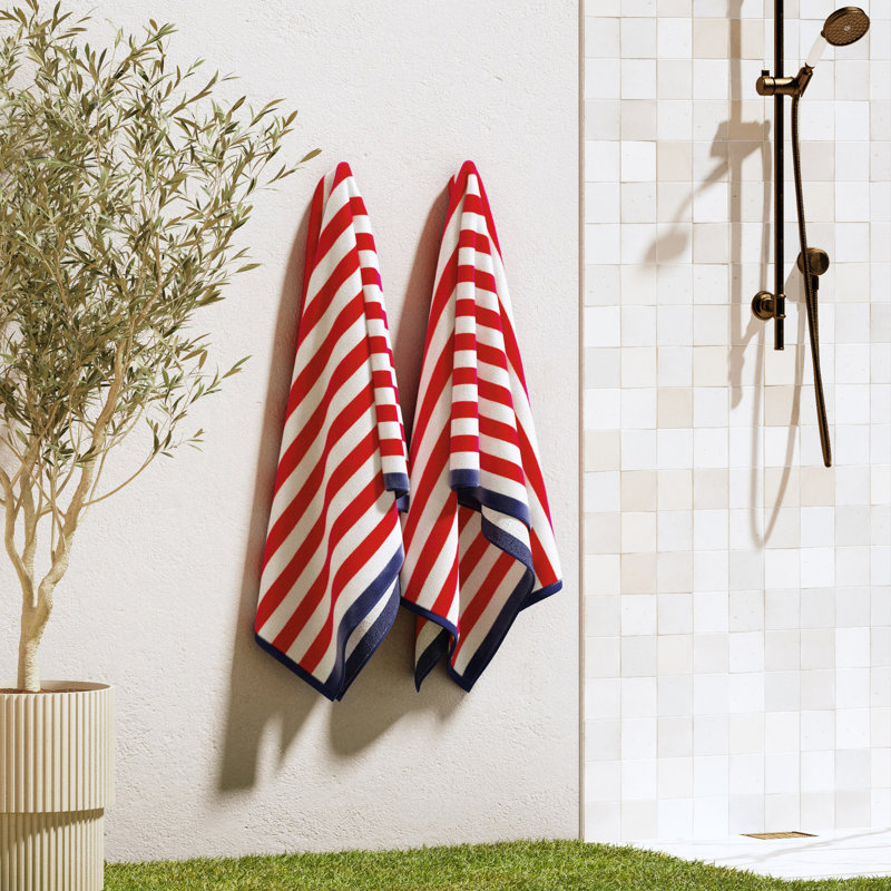 Serviettes de plage surdimensionnées 100% coton, 2, Rouge / bleu marine