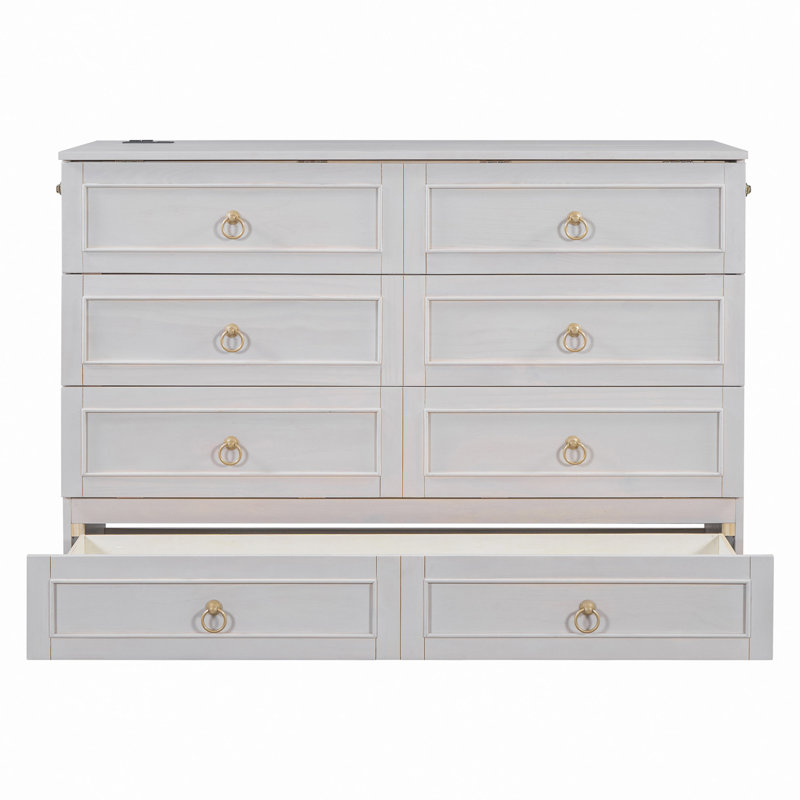 Murphy Bed With Large Drawers, White, Queen
