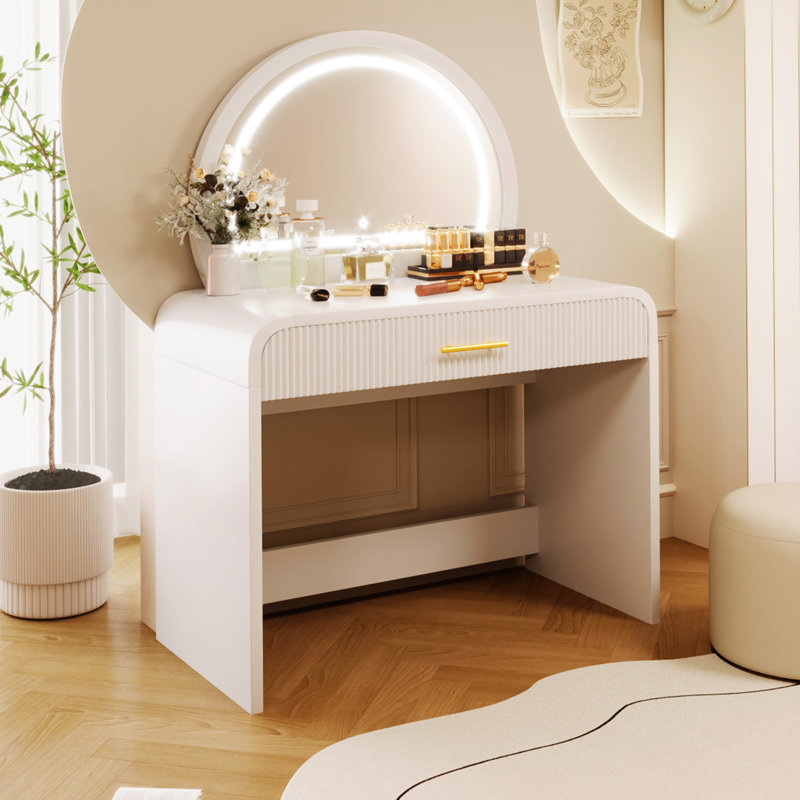 39" Makeup Vanity Table with Mirror Touch Screen Lighted Mirror, Dressing Table with Drawer for Bedroom, White