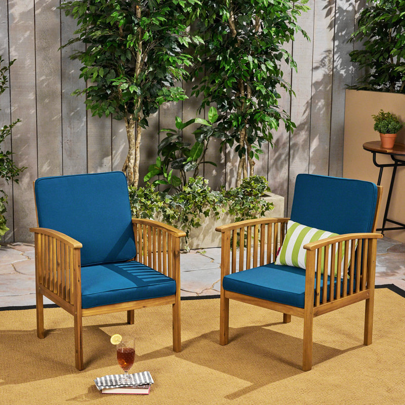 Chaise de patio avec coussins Sikeston, Brun, Bleu sarcelle foncé