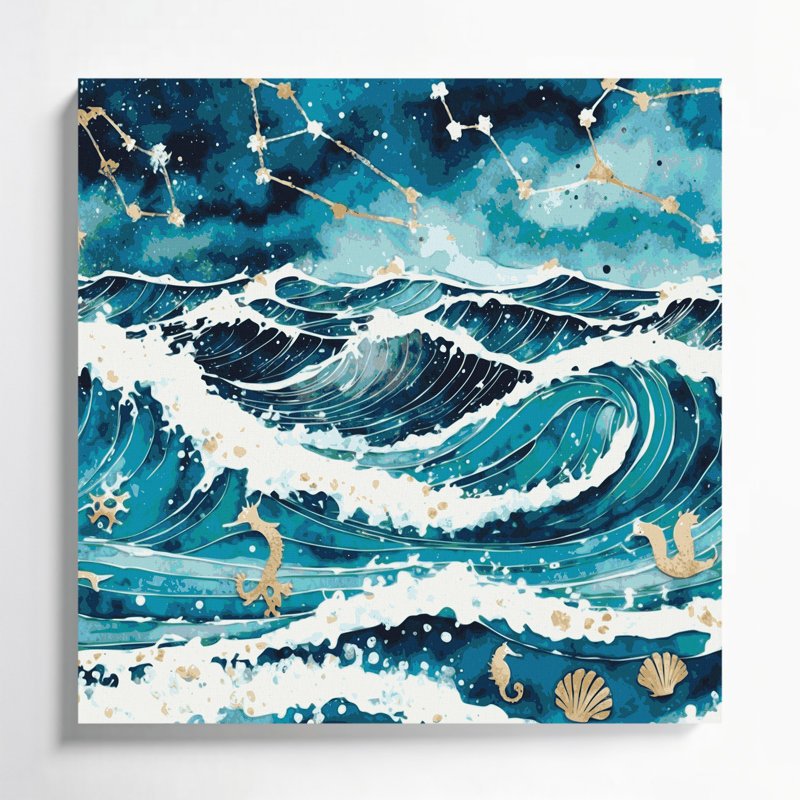 Art mural sur toile bleu Coastal Coastal Zodiac Plus, H 16 po x l 16 po