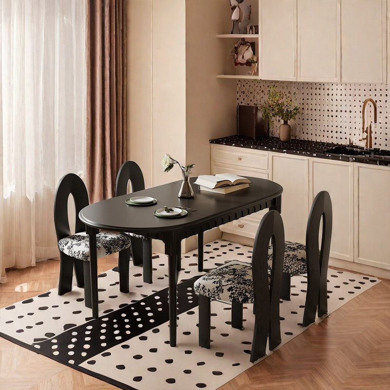 French retro solid wood dining table sets., 29.53"H x 62.99"L x 31.50"W