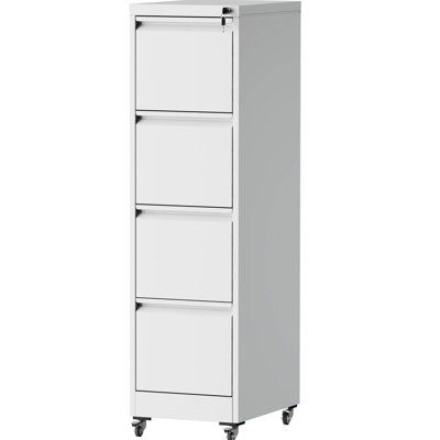 4 Drawer Vertical File Cabinet In White, With Lockable Wheels, Secure Storage For Legal & Letter Size Files, - Tilt Design, Easy Mobility, Adjustable Bar Metal Home And Office Use, Corrosion , Bar,