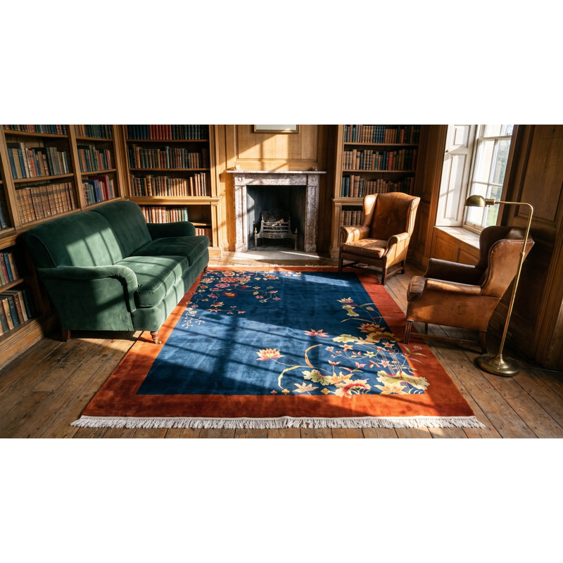 Tapis bleu marine antique Art Deco