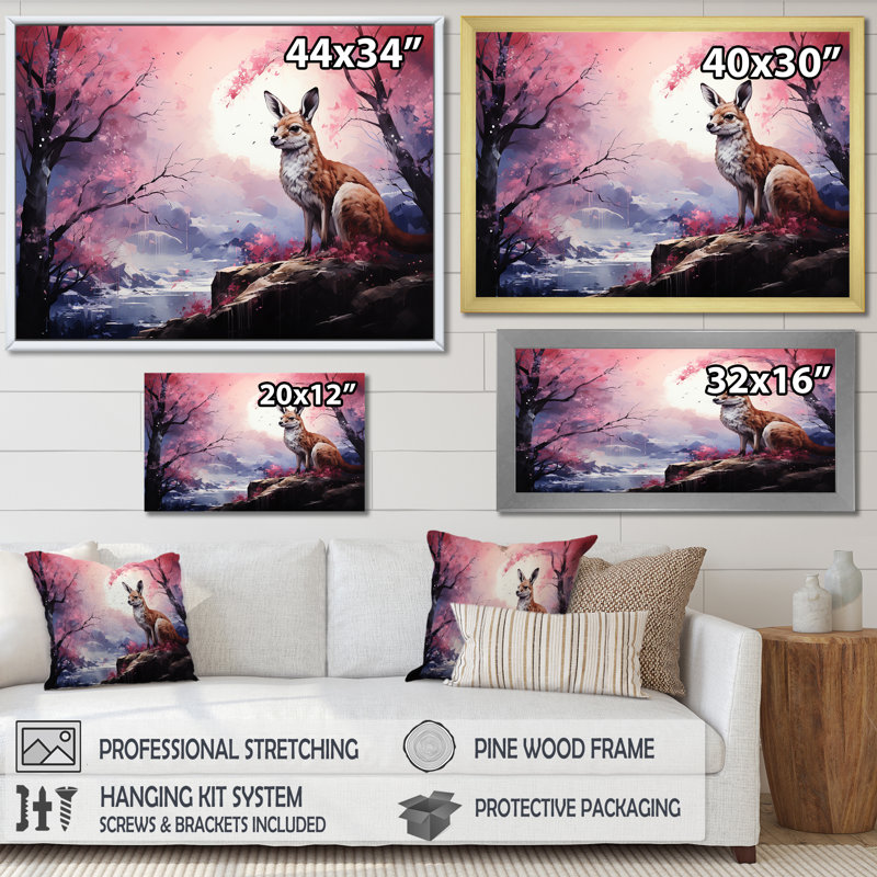 " Moonlight Kangaroo Landscape ", Wrapped Canvas, 24" H x 32" W x 1" D