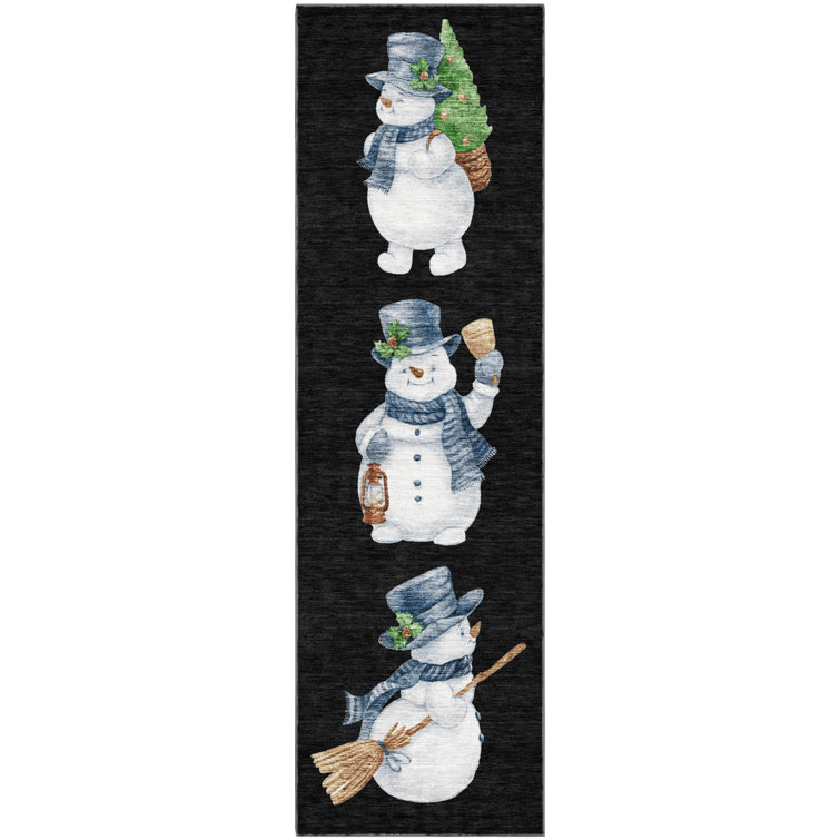 Premium Machine Washable Ingrassellino AMF1826 Happy Snowmen Holiday Rug