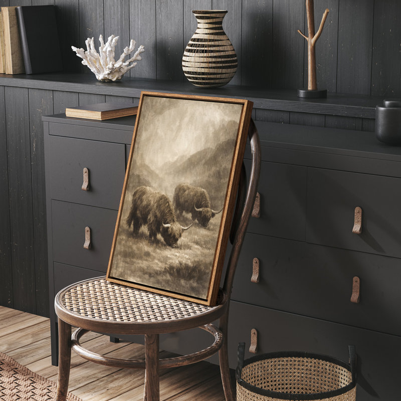 Highland Clever Pastoral Landscape Rustic Farm Art, reproduction d'art encadrée, H 36 po x l 24 po, Naturel