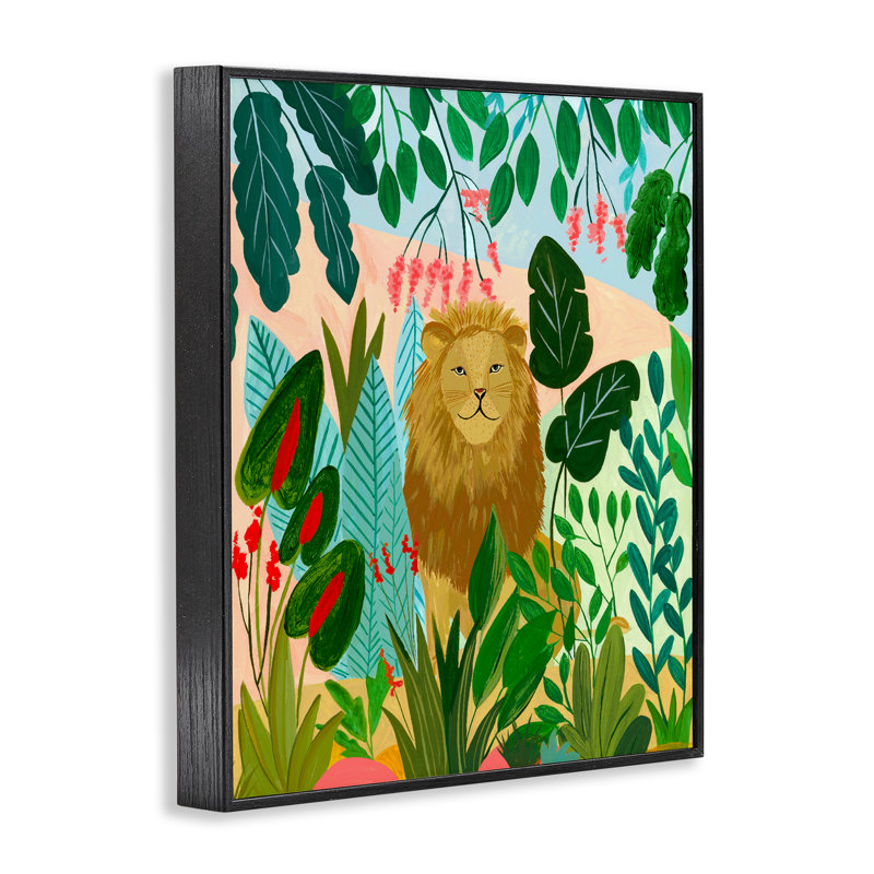 «Stoic Lion Tropical Forest», estampe numérique, conception par Nabeela Rumi, H 20 po x l 16 po, Giclée encadrée noir minuit