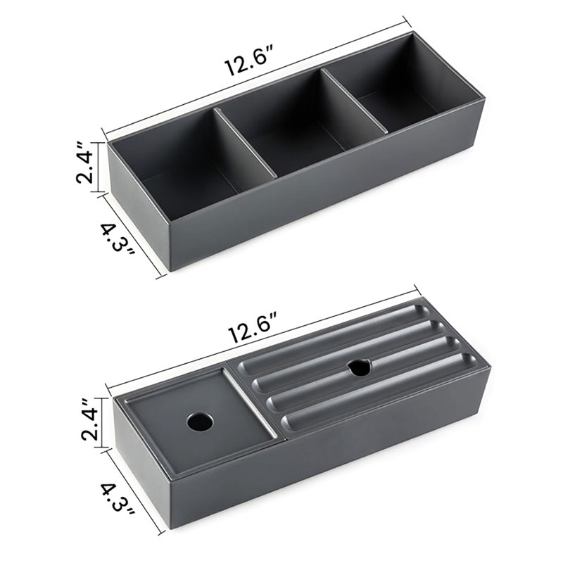 Abs Drawer Storage Boxes For Kitchen - Dark Grey, 2 , With Effortless Dual Lids And Efficient Partitions Grey 2, User- Partition Boards