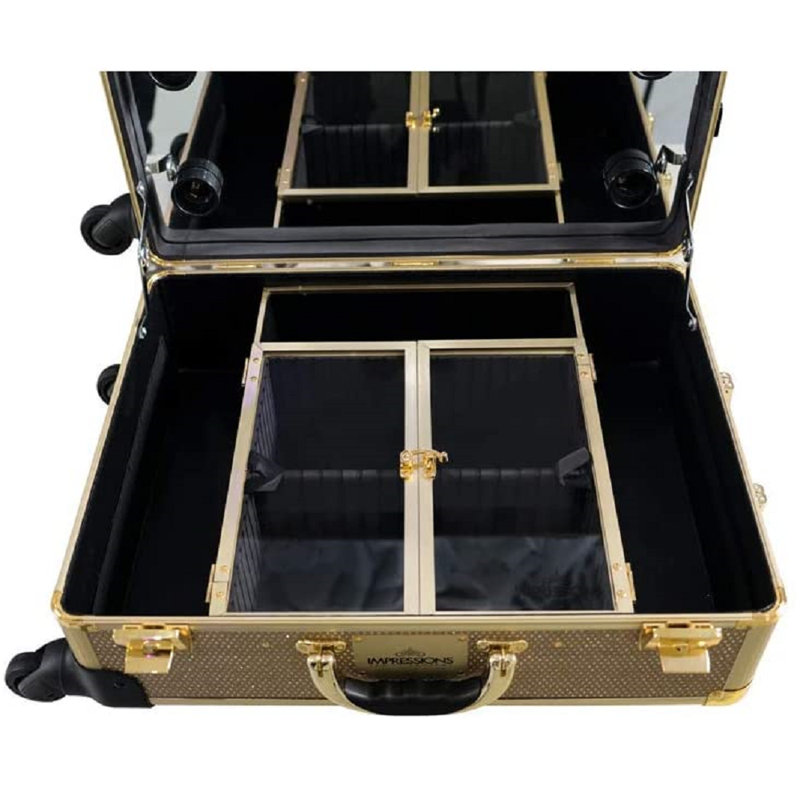 Slaycase XL Vanity Travel Train Case with LED Bulb Makeup Organizer Bag Including USB, Dimmer Switch, Champagne Sparkle