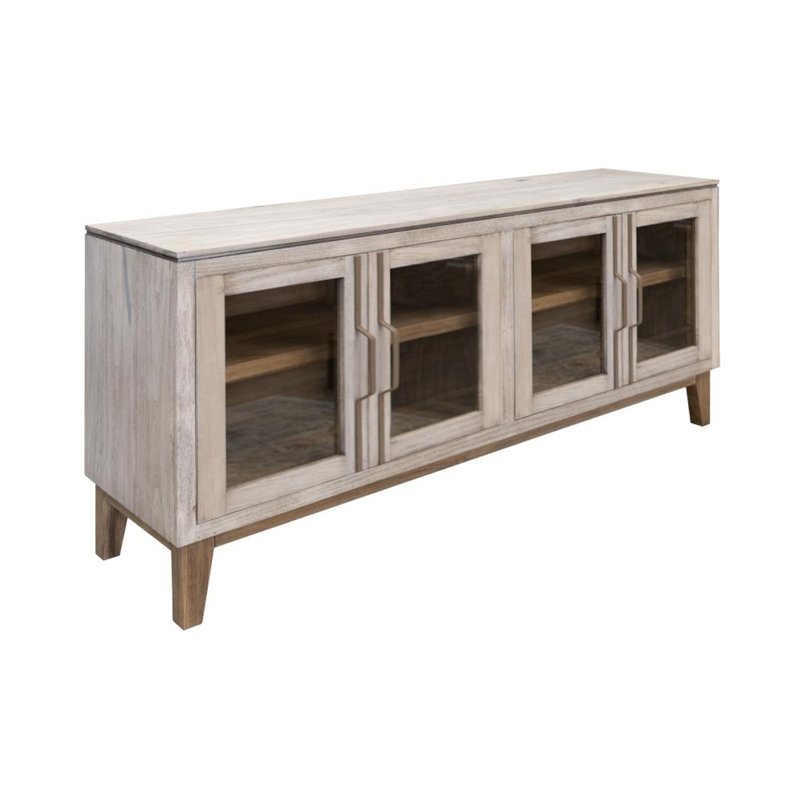 Console Livvy, 4 portes en verre, bois de peuplier blanc ivoire 69 po