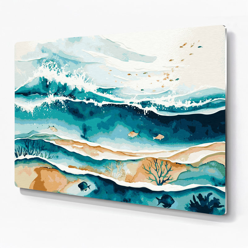 «Hawaiian Lagoon Waters», art mural en métal beige, H 20 po x l 30 po