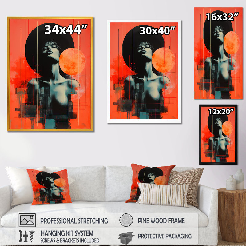Pleine lune Aphrodisia délice sensuel rétro I, H 32 po x l 24 po x P 1 po, Cadre flottant noir