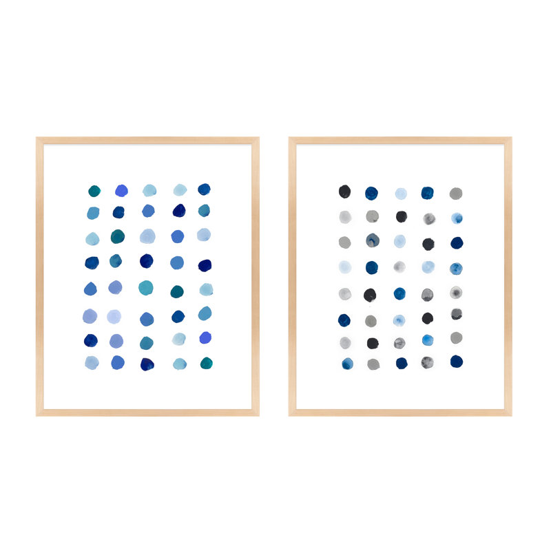 Blue Dot. Set Of 2 Painting by Andrea Stokes, 30" H x 24" W x 1.25" D, Maple Wood