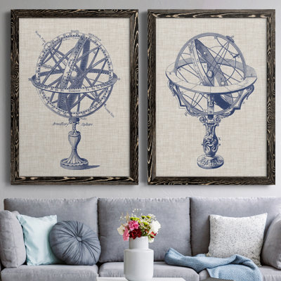 Armillary Sphere on Linen I - Reproduction d'art graphique encadré