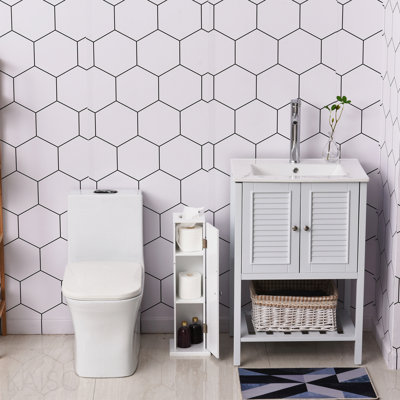 Modern White Tall Bathroom Toilet Paper Storage Cabinet