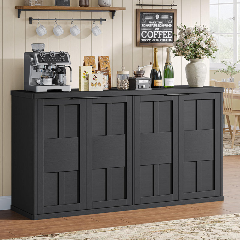 60"  Sideboard Buffet Cabinet with Fluted Doors, for Kitchen & Living Room, Black