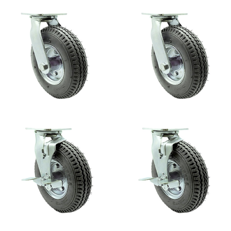 Ensemble de roulettes pneumatiques 4 pivotantes avec verrous pivotants 2 avec freins