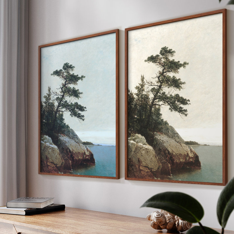 Reproduction giclée rétro en forme de X - ensemble de 2, Cadre noyer, 9" H x 22" W