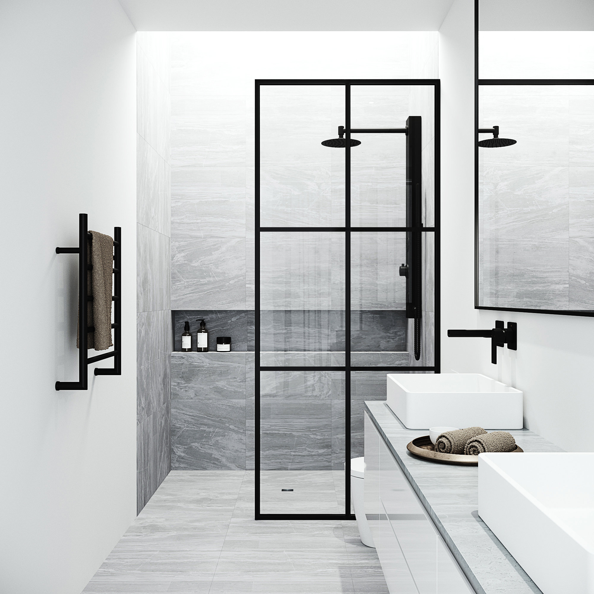 Ventana 34" W x 74" H Fixed Framed Shower Screen with 3/8" Glass, Matte Black Clear