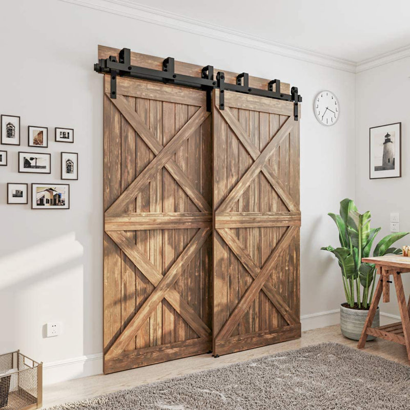 LAZ Sliding Double Bypass Double Door Barn Door Hardware Kit
