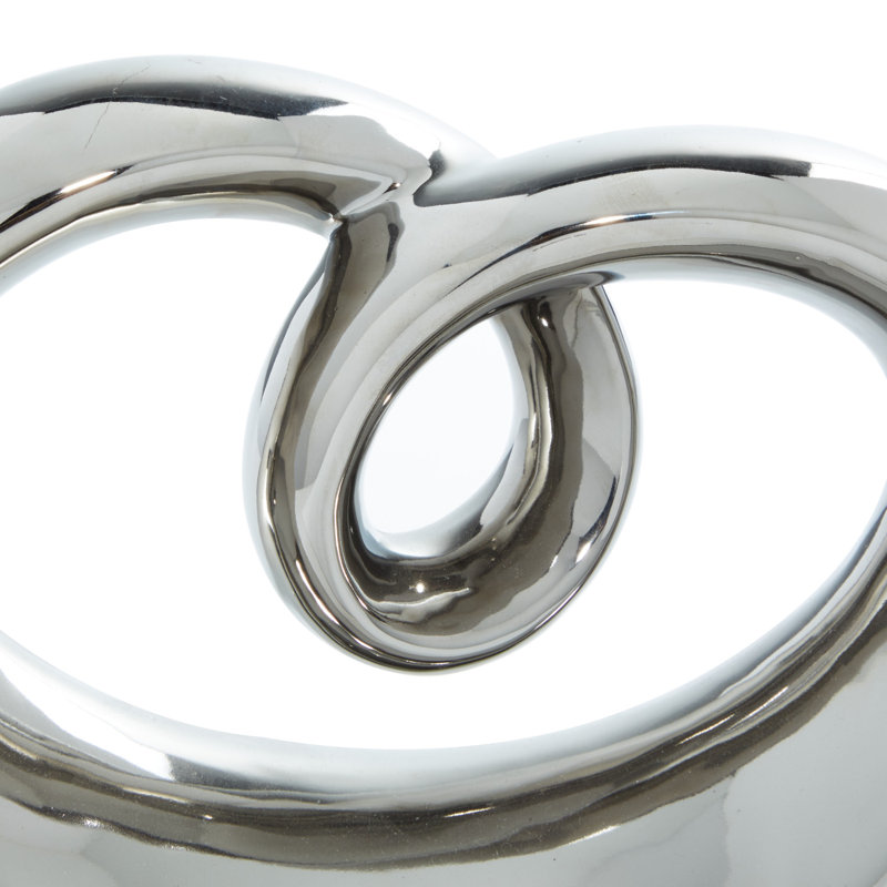 Elegant Silver Swirl 13" Ceramic Abstract Statue with Black Base
