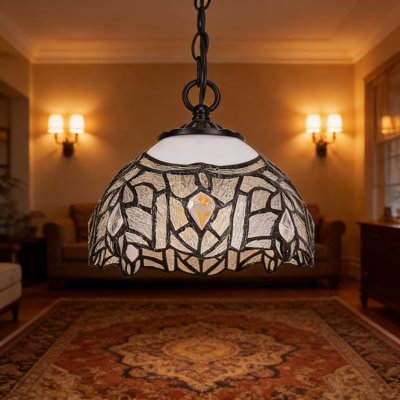 Luminaire suspendu en verre coloré style Tiffany avec abat-jour fait à la main, lampe suspendue vintage pour le salon, la chambre à coucher ou le restaurant