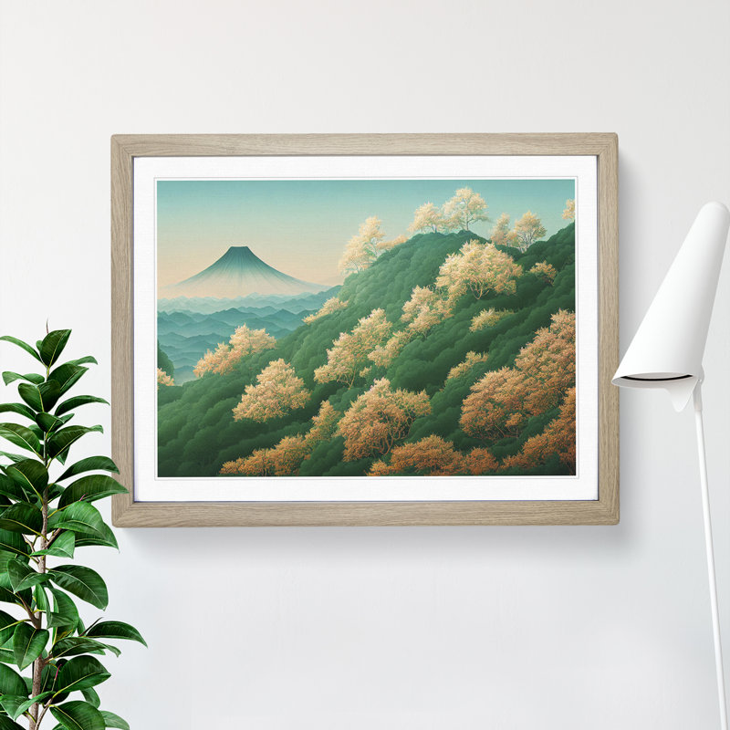 Retro Japanese Forest Vol.1 - Single Picture Frame Painting, 25cm H x 34cm W x 2cm D, Oak Framed