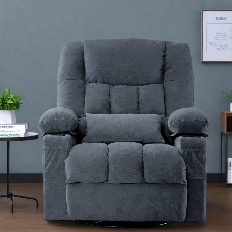 Fauteuil inclinable moderne bleu avec massage, chaleur et rangement pour le salon