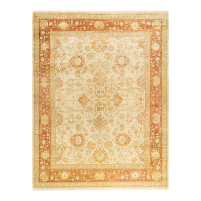 Tapis ivoire traditionnel noué à la main de conception unique 8 pi 1 po x 10 pi 5 po Keller