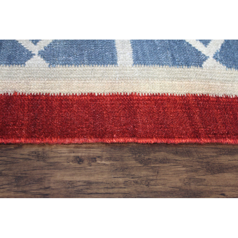 Bleu sud-ouest noué à la main laine/Tapis décoratif blanche Patridge, Rectangle 4 pi x 6 pi
