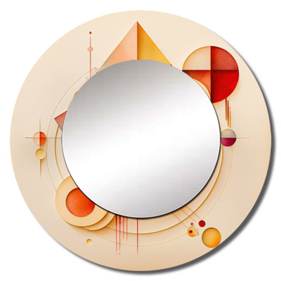 Priyanshu orange et jaune géométrique abstrait II - miroir décoratif géométrique, miroir mural rond jaune, impression d'art en métal