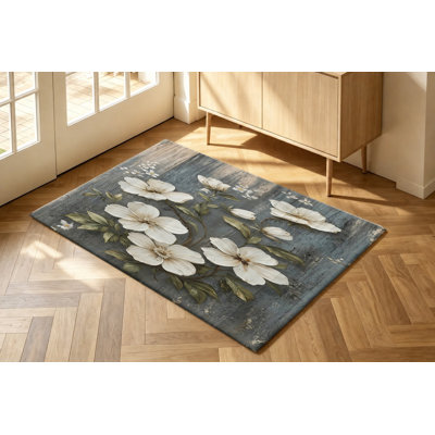 Tapis botanique floral rétro blanc, motif floral classique, tapis antidérapant doux, durable et lavable à la machine, décoration intérieure élégante pour le salon, la chambre à coucher, le vestibule, la porte d'entrée, la cuisine, le balcon et l’appartement