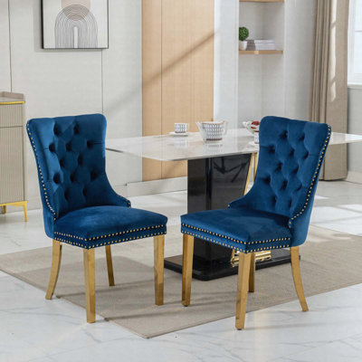 High-end Tufted Solid Wood Contemporary Velvet Upholstered Dining Chair with Golden Stainless Steel Plating Legs,Nailhead Trim, Set of 2