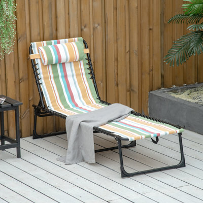 Chaise de plage relaxante - chaise pliante, 4 sièges inclinables, siège respirant en filet et élastiqué, coussin, siège inclinable extérieur jaune, pour bord de piscine