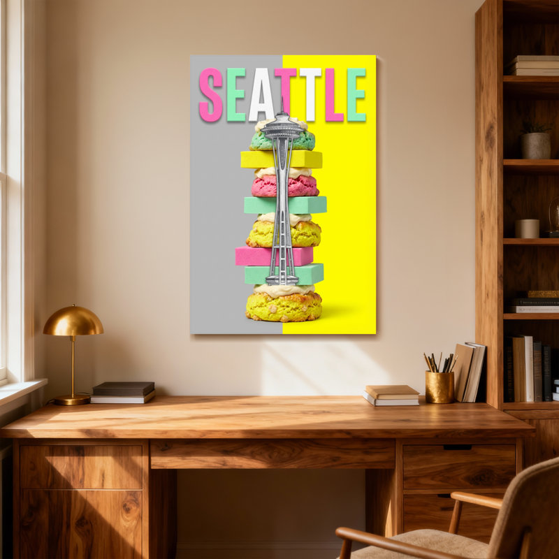 «Scenic & Cityscapes Seattle Space Needle Macarons», reproduction d'art, H 30 po x l 20 po