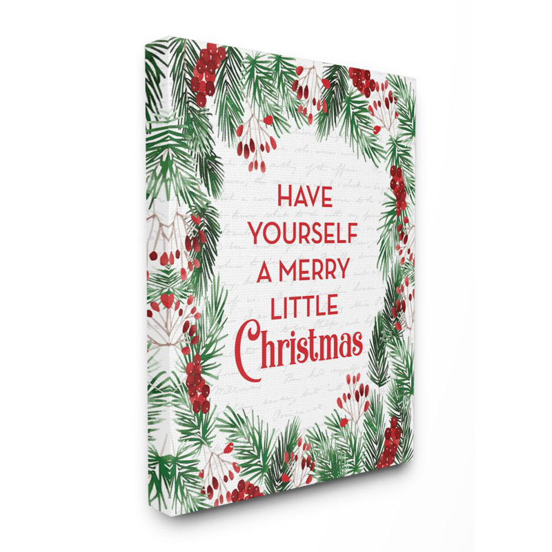 " Merry Little Christmas Pine Wreath ", 48" H x 36" W, Wrapped Canvas