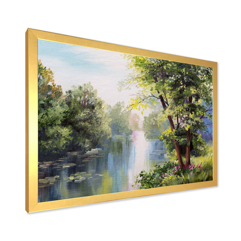 Peinture de paysage sur toile, Cadre doré, H 30 po x l 40 po x P 1,5 po